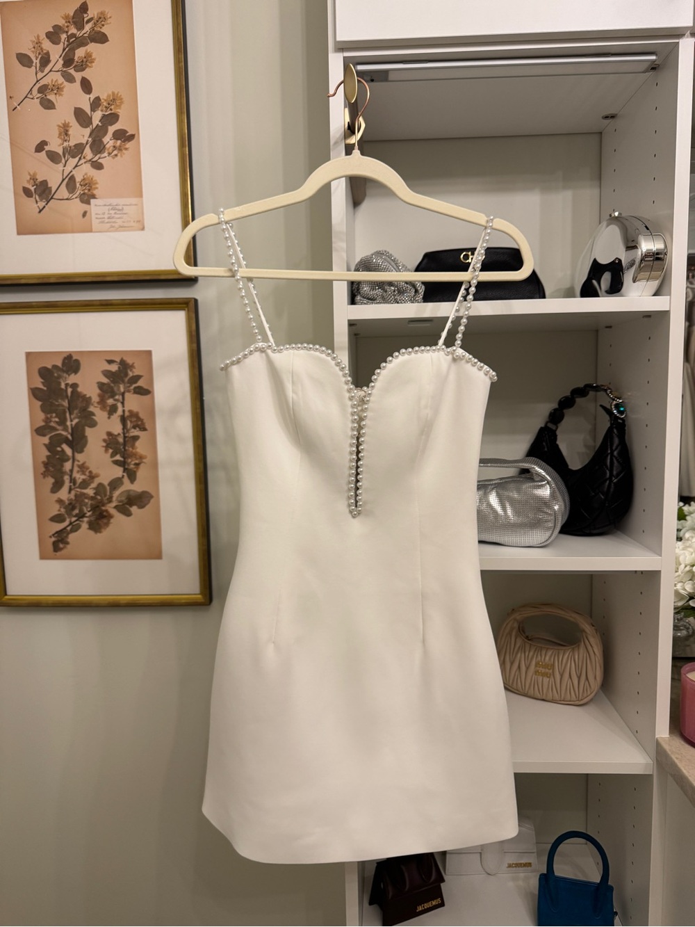 Kingsley Beaded Neckline Mini Dress-Ivory